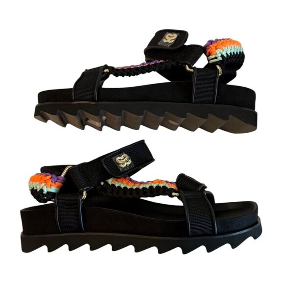 Sandro Shell And Crochet Neon Knit Braided Noir Sandals Platform Size 5.5 NIB - Picture 8 of 13